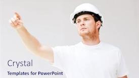  Presentation with direction - PPT theme featuring picture of male architect in helmet showing direction background and a sky blue colored foreground
