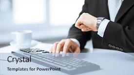  Presentation with hands of anonymous hackers typing - Cool new presentation with picture of man hands typing backdrop and a light blue colored foreground