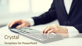  Presentation with keyboard - Theme enhanced with picture of man hands typing background and a cream colored foreground