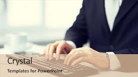  Presentation with keyboard - Amazing PPT theme having picture of man hands typing backdrop and a lemonade colored foreground