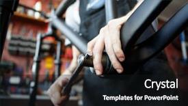  Presentation with bicycle - Audience pleasing slides consisting of picture of man mending part backdrop and a wine colored foreground