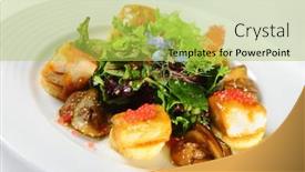  Presentation with white plate - Cool new PPT theme with picture-of-marinated-chicken-served backdrop and a yellow colored foreground