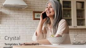  Presentation with mobile home - Amazing PPT theme having picture-of-mature-positive-cheery backdrop and a soft green colored foreground