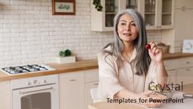  Presentation with eat - Slide set consisting of picture-of-mature-positive-woman background and a soft green colored foreground