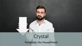  Presentation with dark space - Beautiful presentation theme featuring picture of pessimistic upset man backdrop and a light gray colored foreground