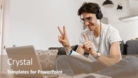  Presentation with optimistic - Slides having picture-of-positive-optimistic-handsome background and a coral colored foreground