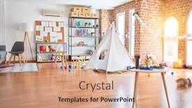  Presentation with preschool - Presentation theme consisting of picture-of-preschool-playroom background and a coral colored foreground