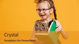  Presentation with pretty girl - Beautiful PPT theme featuring picture of pretty girl child backdrop and a gold colored foreground