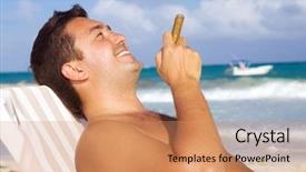  Presentation with cigar - Presentation design enhanced with picture of relaxed man with cigar on the beach background and a coral colored foreground