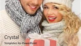  Presentation with romantic gift - Colorful slides enhanced with picture of romantic couple in a sweaters with gift box backdrop and a soft green colored foreground