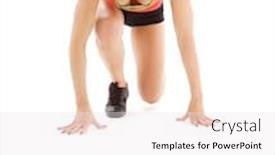  Presentation with woman runner - Presentation theme featuring picture of runner woman ready to start background and a sky blue colored foreground