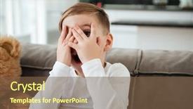  Presentation with teddy bear - Slides featuring picture of scared little boy background and a tawny brown colored foreground