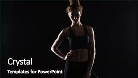  Presentation with sports - Cool new presentation design with picture of serious young sports lady standing over black background and posing looking at camera backdrop and a black colored foreground
