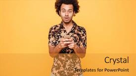  Presentation with young man on the phone - Beautiful theme featuring picture of shocked young african backdrop and a gold colored foreground