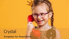  Presentation with red telephone - PPT theme having picture of smiling girl child background and a gold colored foreground