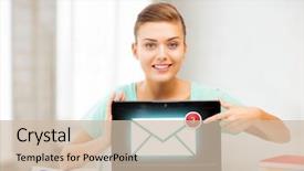  Presentation with student - Cool new presentation theme with picture of smiling student girl backdrop and a  colored foreground