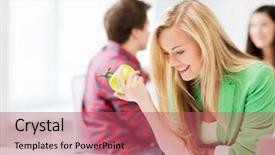  Presentation with school apple - Beautiful slide deck featuring picture of smiling student girl backdrop and a coral colored foreground