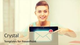  Presentation with smiling little girl - Slide deck with picture of smiling student girl background and a  colored foreground