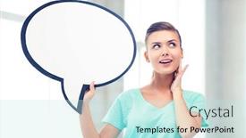  Presentation with bubble - Presentation with picture of smiling student with blank text bubble background and a sky blue colored foreground