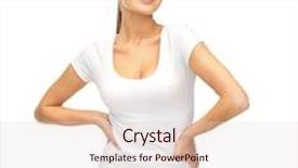  Presentation with blank - Presentation having picture of smiling woman in blank white t-shirt background and a lemonade colored foreground