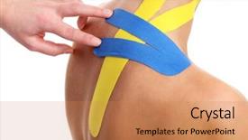  Presentation with spine - Slide set featuring picture of special physio tape background and a coral colored foreground