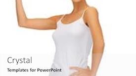  Presentation with flexing - Slides consisting of picture of sporty woman in cotton undrewear flexing her biceps background and a white colored foreground