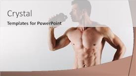  Presentation with standing strong - Colorful PPT theme enhanced with picture of strong serious young sportsman standing isolated over grey background and drinking water looking aside backdrop and a white colored foreground