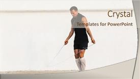  Presentation with rope jumping or bungee jumping - PPT theme featuring picture of strong young sportsman background and a sky blue colored foreground