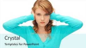  Presentation with ears - Colorful PPT theme enhanced with picture of student with hands backdrop and a cyan colored foreground