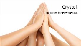  Presentation with victory team - Audience pleasing PPT theme consisting of picture of team of people showing their hands in a victory sign over white background backdrop and a white colored foreground