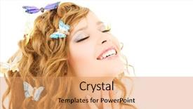  Presentation with butterflies - Presentation theme with picture of teenage girl with butterflies over white background and a coral colored foreground