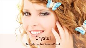  Presentation with teenage girl - Audience pleasing presentation theme consisting of picture of teenage girl with butterflies over white backdrop and a lemonade colored foreground