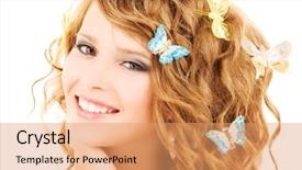  Presentation with teenage girl - Audience pleasing slides consisting of picture of teenage girl with butterflies over white backdrop and a coral colored foreground