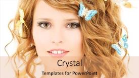  Presentation with teenage girl - Cool new PPT theme with picture of teenage girl with butterflies over white backdrop and a coral colored foreground