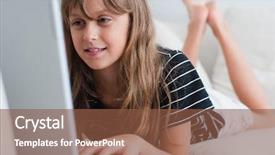  Presentation with teenage girl - Cool new presentation with picture of teenage girl with laptop computer backdrop and a tawny brown colored foreground