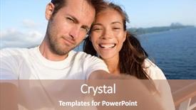  Presentation with holiday destination - Slide deck having picture of themselves happy multiracial background and a coral colored foreground