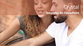  Presentation with tourists - Presentation design having picture of tourists looking at map in a cafe background and a red colored foreground