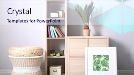  Presentation with palm leaves - Colorful theme enhanced with modern room design with framed backdrop and a sky blue colored foreground