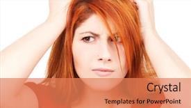 Presentation with unhappy - Theme consisting of picture of unhappy redhead woman over white background and a coral colored foreground