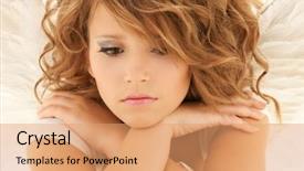  Presentation with angel - Amazing theme having picture of unhappy teenage angel girl over white backdrop and a coral colored foreground
