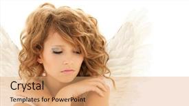  Presentation with teenage girl - Theme consisting of picture of unhappy teenage angel girl over white background and a coral colored foreground