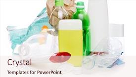  Presentation with bottles - Presentation design having picture of used plastic bottles background and a sky blue colored foreground