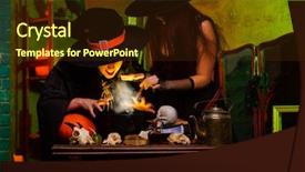  Presentation with magic - Presentation theme consisting of picture of witch with pot background and a tawny brown colored foreground