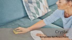  Presentation with pregnant woman cleaning - Presentation theme with picture-of-woman-cleaning-couch background and a coral colored foreground