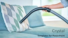  Presentation with cleaning - Slide set enhanced with picture-of-woman-cleaning-house background and a light blue colored foreground