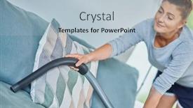  Presentation with cleaning - Presentation featuring picture-of-woman-cleaning-house background and a light blue colored foreground
