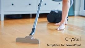  Presentation with cleaning - Presentation theme having picture-of-woman-cleaning-house background and a coral colored foreground
