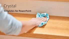  Presentation with steps - Presentation theme featuring picture-of-woman-cleaning-stair background and a coral colored foreground