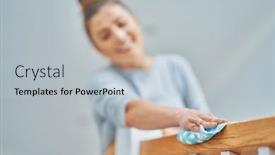  Presentation with steps - Slides featuring picture-of-woman-cleaning-stair background and a light blue colored foreground