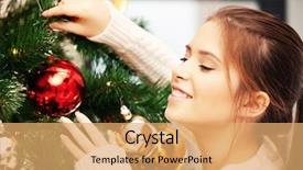  Presentation with animated christmas tree - Presentation theme featuring picture of woman decorating christmas background and a yellow colored foreground